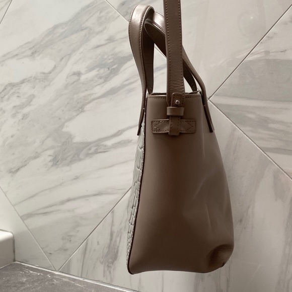 Vince Women Croc Embossed Leather Baby "V" Tote - Picture 5 of 6